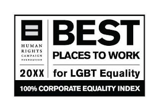 HUMAN RIGHTS CAMPAIGN FOUNDATION 20XX BEST PLACES TO WORK FOR LGBT EQUALITY 100% CORPORATE EQUALITY INDEX logo
