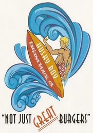 HUSKY BOY LAGUNA BEACH, CA "NOT JUST GREAT BURGERS" logo