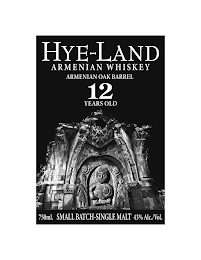 HYE-LAND ARMENIAN WHISKEY ARMENIAN OAK BARREL 12 YEARS OLD SMALL BATCH-SINGLE MALT 750ML. 43% ALC./VOL. logo