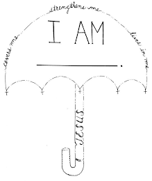 I AM COVERS ME STRENGTHENS ME LIVES IN ME JESUS logo