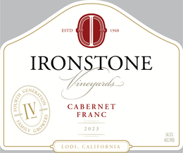 I ESTD 1948 IRONSTONE VINEYARDS IV FOURTH GENERATION FAMILY GROWERS CABERNET FRANC 2023 LODI, CALIFORNIA 14.5% ALC/VOL logo
