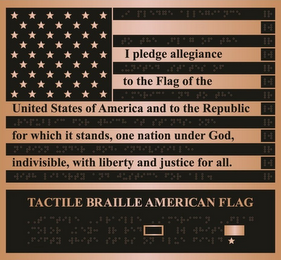 I PLEDGE ALLEGIANCE TO THE FLAG OF THE UNITED STATES OF AMERICA AND TO THE REPUBLIC FOR WHICH IT STANDS, ONE NATION UNDER GOD, INDIVISIBLE, WITH LIBERTY AND JUSTICE FOR ALL. TACTILE BRAILLE AMERICAN FLAG logo