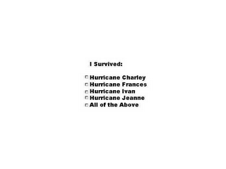 I SURVIVED: HURRICANE CHARLEY HURRICANE FRANCES HURRICANE IVAN HURRICANE JEANNE logo