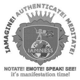 IAMNESS IAMAGINE! AUTHENTICATE! MEDITATE! NOTATE! EMOTE! SPEAK! SEE! IT'S MANIFESTATION TIME! logo