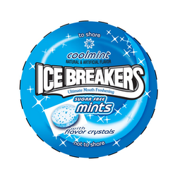 ICE BREAKERS COOLMINT NATURAL & ARTIFICIAL FLAVOR TO SHARE ULTIMATE MOUTH FRESHENING SUGAR FREE MINTS WITH FLAVOR CRYSTALS, NOT TO SHARE logo