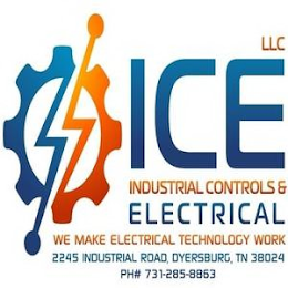 ICE LLC INDUSTRIAL CONTROLS & ELECTRICAL WE MAKE ELECTRICAL TECHNOLOGY WORK logo