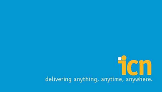 ICN DELIVERING ANYTHING, ANYTIME, ANYWHERE. logo