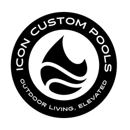 ICON CUSTOM POOLS OUTDOOR LIVING. ELEVATED logo