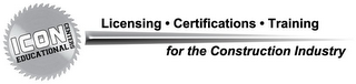 ICON EDUCATIONAL CENTERS LICENSING · CERTIFICATIONS · TRAINING FOR THE CONSTRUCTION INDUSTRY logo