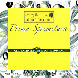 IDEA TOSCANA PRIMA SPREMITURA CON OLIO EXTRAVERGINE D'OLIVA TOSCANO 500 ML MADE IN FLORENCE - ITALY 16.9 FL.OZ. logo
