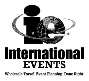 IE INTERNATIONAL EVENTS WHOLESALE TRAVEL. EVENT PLANNING. DONE RIGHT. logo