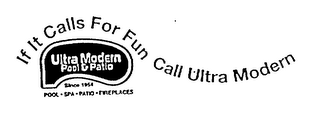 IF IT CALLS FOR FUN CALL ULTRA MODERN ULTRA MODERN POOL & PATIO SINCE 1954 POOL SPA PATIO FIREPLACES logo