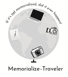 IF IT'S NOT MEMORIALIZED, DID IT EVER HAPPEN! MEMORIALIZE-TRAVELER logo