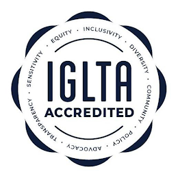 IGLTA ACCREDITED INCLUSIVITY · DIVERSITY · COMMUNITY · POLICY · ADVOCACY · TRANSPARENCY · SENSITIVITY · EQUITY. logo