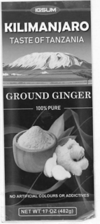 IGSUM KILIMANJARO TASTE OF TANZANIA GROUND GINGER 100% PURE NO ARTIFICIAL COULOURS OR ADDICTIVES NET WT 17 OZ (482G) logo