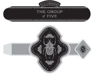 ILLUSIONE THE GROUP OF FIVE TREASON · BY · TONGUES · THAT · WHISPER SUSURRATIO · LINGUARUM · EST · PRODITIO · 5 5 logo