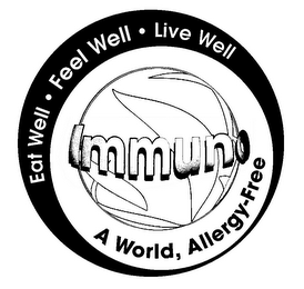 IMMUNO EAT WELL · FEEL WELL · LIVE WELL A WORLD, ALLERGY-FREE logo