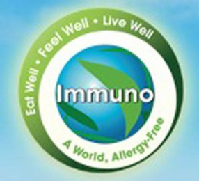 IMMUNO EAT WELL · FEEL WELL · LIVE WELL A WORLD, ALLERGY-FREE logo