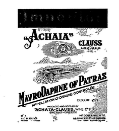 IMPERIAL ~ACHAIA~ CLAUSS PATRAS-GREECE MAVRODAPHNE OF PATRAS WINE CO LTD DESSERT WINE logo