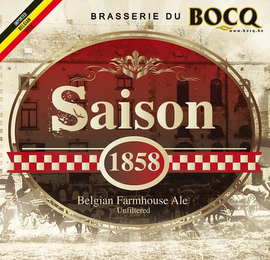 IMPORTED BELGIAN BEER BRASSERIE DU BOCQ WWW.BOCQ.BE SAISON 1858 BELGIAN FARMHOUSE ALE UNFILTERED logo