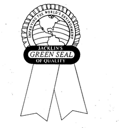 IMPROVING THE WORLD'S ENVIRONMENT JACKLIN'S GREEN SEAL OF QUALITY logo