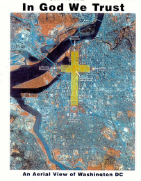 IN GOD WE TRUST AN AERIAL VIEW OF WASHINGTON DC logo