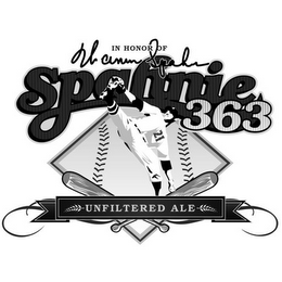 IN HONOR OF WARREN SPAHN SPAHNIE 363 21 UNFILTERED ALE logo