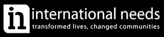 IN INTERNATIONAL NEEDS TRANSFORMED LIVES, CHANGED COMMUNITIES logo