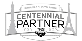 INDIANAPOLIS TO PARIS CENTENNIAL PARTNER USA SWIMMING 1924 2024 logo