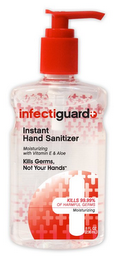 INFECTIGUARD INSTANT HAND SANITIZER MOISTURIZING WITH VITAMIN E & ALOE KILLS GERMS, NOT YOUR HANDS KILLS 99.99% OF HARMFUL GERMS MOISTURIZING logo