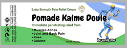 INGREDIENT: WATER, MINERAL OIL, STEARIC ACID, CETYL ALCOHOL, CYCLOMETHICONE, SORBITOL, MENTHOL CRYSTAL, CAMPHOR, TRIETHANOLAMINE, PROPYLENE, GLYCOL, METHYL SALICYLATE, SODIUM CHLORIDE, EDTA, KATHON CG. KEEP OUT OF REACH OF CHILDREN CRUELTY FREE VEGAN 12M EXTRA STRENGTH PAIN RELIEF CREAM POMADE KALME DOULE IMMEDIATE PENETRATING RELIEF FROM MUSCLES ACHES JOINT AND BACK PAIN KNEE COLUMN NET WT: 7OZ/200G BAS VARIETY STORE N BUILDER logo