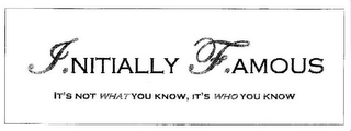 I.NITIALLY F.AMOUS IT'S NOT WHAT YOU KNOW, IT'S WHO YOU KNOW logo