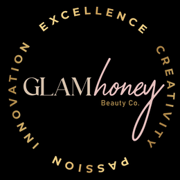 INNOVATION EXCELLENCE CREATIVITY PASSION GLAMHONEY BEAUTY CO. logo
