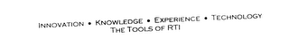 INNOVATION. KNOWLEDGE. EXPERIENCE. TECHNOLOGY THE TOOLS OF RT1 logo