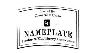 INSURED BY COMMERCIAL UNION CU NAMEPLATE BOILER & MACHINERY INSURANCE logo