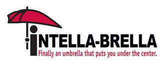 INTELLA-BRELLA FINALLY AN UMBRELLA THAT PUTS YOU UNDER THE CENTER. logo