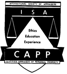 INTENATIONAL SOCIETY OF APPRAISERS ETHICS EDUCATION EXPERIENCE CERTIFIED APPRAISER OF PERSONAL PROPERTY ISA CAPP logo