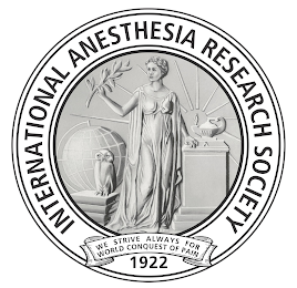 INTERNATIONAL ANESTHESIA RESEARCH SOCIETY WE STRIVE ALWAYS FOR WORLD CONQUEST OF PAIN 1922 logo