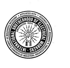 INTERNATIONAL BROTHERHOOD OF ELECTRICAL WORKERS AFFILIATED WITH AMERICAN DECLARATION OF LABOR& CONGRESS OF INDUSTRIEAL ORGANITATIONS & CANADIAN LABOUR CONGRESS ORGANISED NOV.28,1891 logo