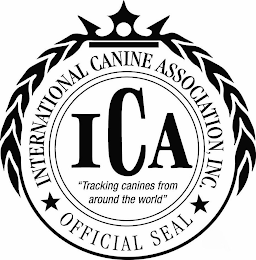 INTERNATIONAL CANINE ASSOCIATION, INC. ICA "TRACKING CANINES FROM AROUND THE WORLD" OFFICIAL SEAL logo