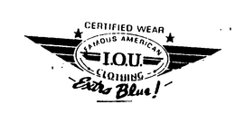 I.O.U. EXTRA BLUE! CERTIFIED WEAR FAMOUS AMERICAN CLOTHING logo