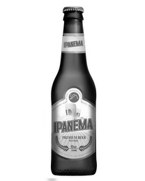 IPANEMA IPANEMA PREMIUM BEER PILSNER 12OZ 350 ML BEST BEER · MADE IN USA · IPANEMA BEACH · BRAZIL · RIO DE logo