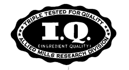 I.Q. (INGREDIENT QUALITY) TRIPLE TESTED FOR QUALITY, ALLIED MILLS RESEARCH DIVISION logo