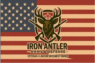 IRON ANTLER ARMS & DEFENSE VETERAN + LAW ENFORCEMENT OWNED logo