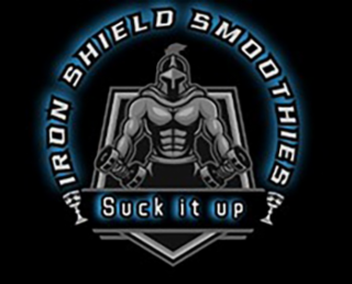 IRON SHIELD SMOOTHIES SUCK IT UP logo
