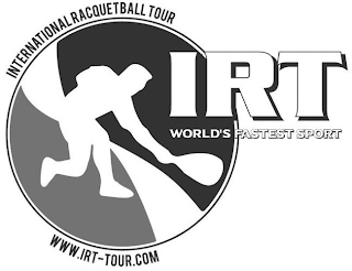 IRT WORLD'S FASTEST SPORT INTERNATIONAL RACQUETBALL TOUR WWW.IRT-TOUR.COM logo