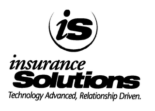 IS INSURANCE SOLUTIONS TECHNOLOGY ADVANCED, RELATIONSHIP DRIVEN. logo