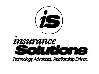 IS INSURANCE SOLUTIONS TECHNOLOGY ADVANCED, RELATIONSHIP DRIVEN. logo