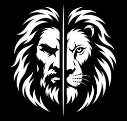 IT IS A PHOTO ONLY OF A HALF LION HALF HUMAN FACE logo