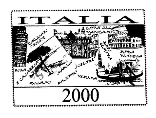 ITALIA 2000 PISA CAGLIARI TRIESTE I CASARRIA MILANO NAPOLI PALERMO VERONA FIRENZE CITIA DES VATICANO BARI GENOA ROMA VENEZIA logo